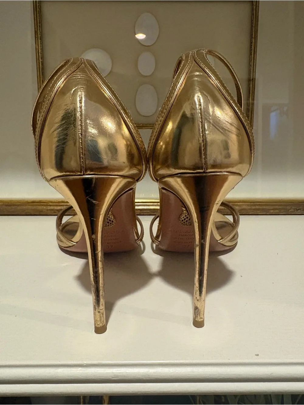 Aquazzura Gold Metallic Ankle-Strap Stiletto Sandal